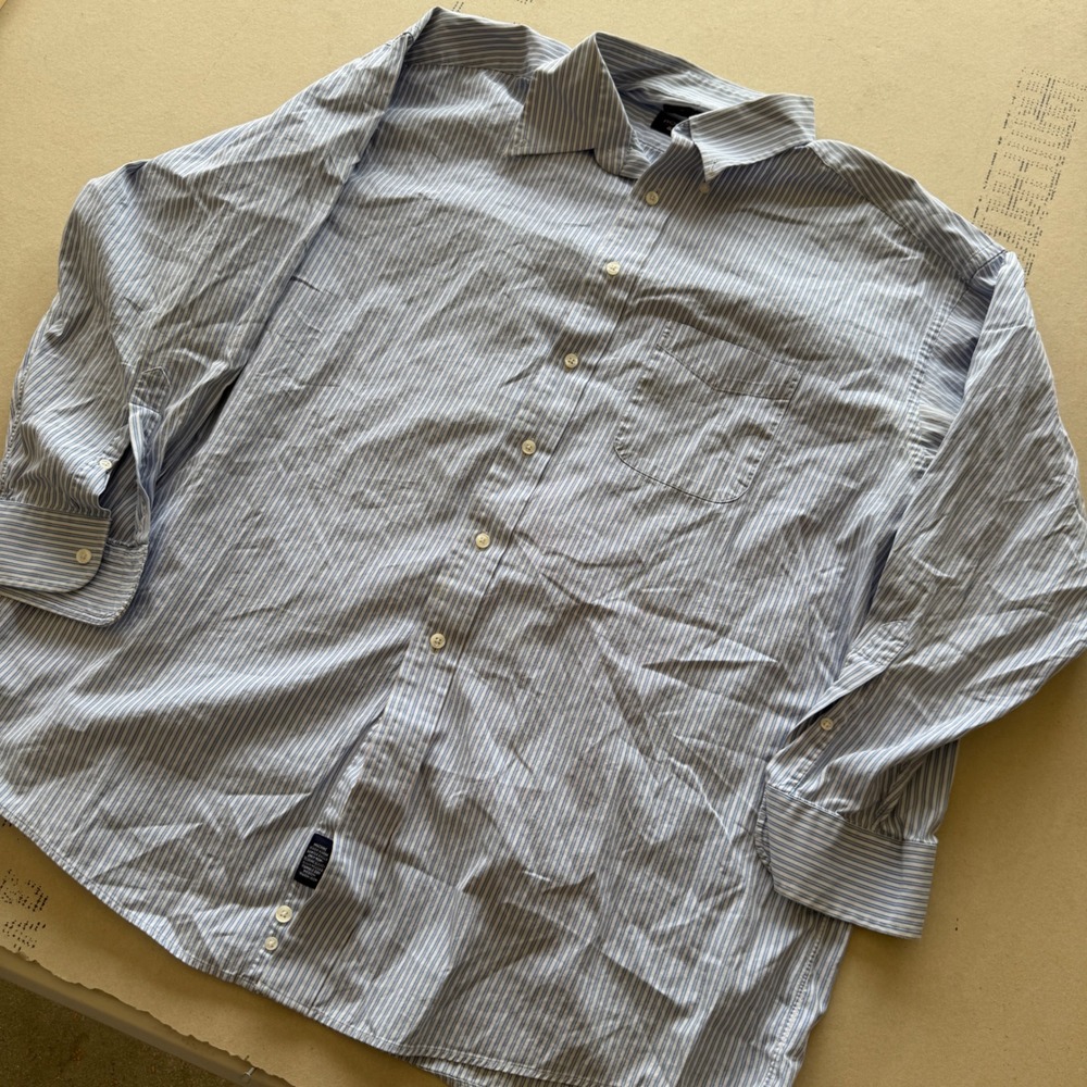 Y2K Roundtree & Yorke Striped Button Down Shirt Mens 17.5 34
